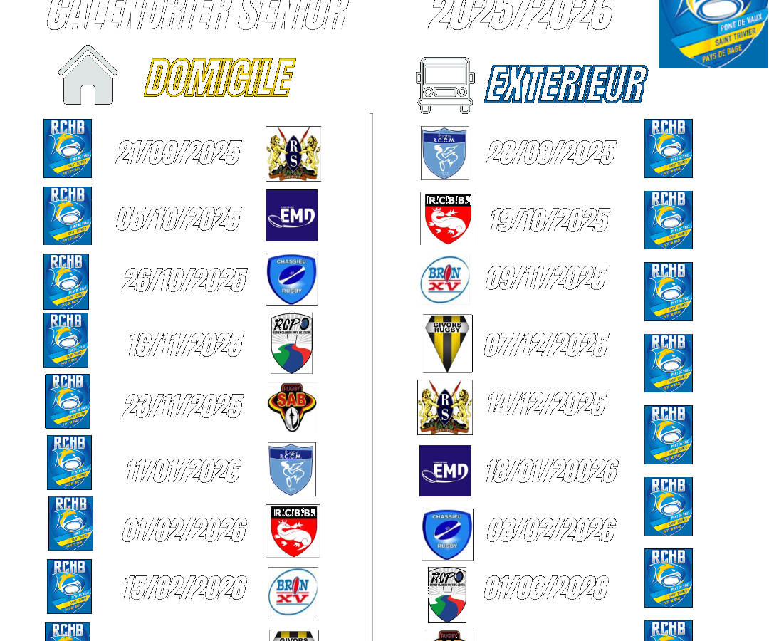 calendrier saison 2025/2026